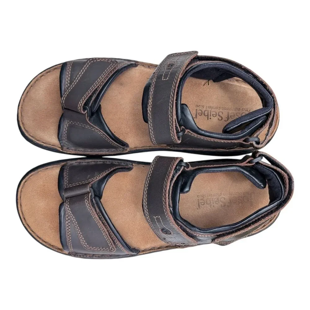 Josef Seibel Rafe Men's Leather Sandals Comfort Walking Brown Black Size 9 EU 42
